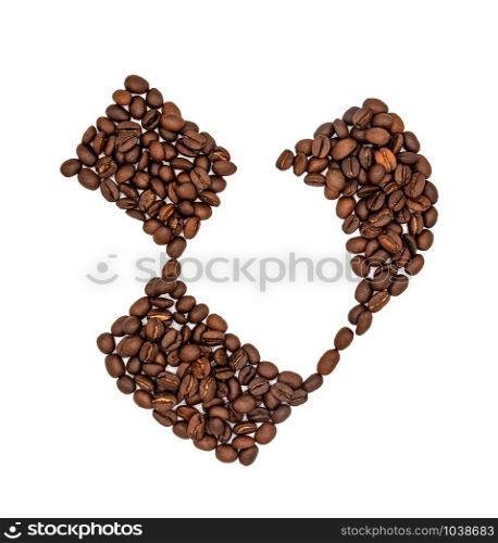 Coffee seeds font, English alphabet of Coffee seeds isolated on white background, Letter V symbol made from Coffee seeds.