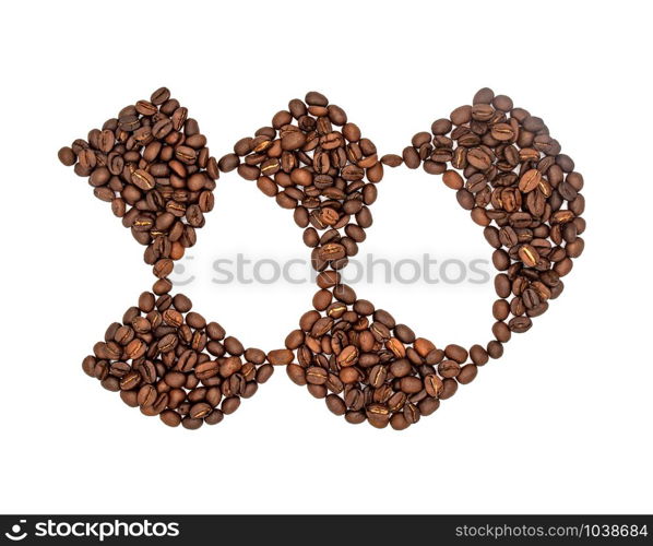 Coffee seeds font, English alphabet of Coffee seeds isolated on white background, Letter W symbol made from Coffee seeds.