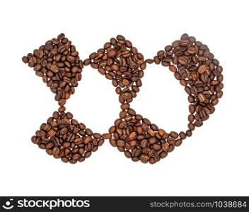Coffee seeds font, English alphabet of Coffee seeds isolated on white background, Letter W symbol made from Coffee seeds.