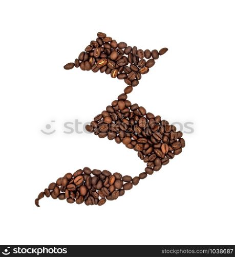 Coffee seeds font, English alphabet of Coffee seeds isolated on white background, Letter Z symbol made from Coffee seeds.