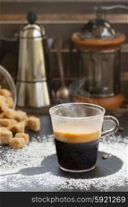 coffee set . cup of black coffee espresso with preparing set