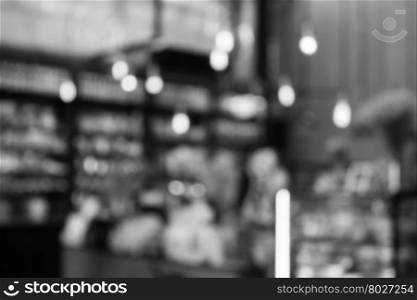 Coffee shop blurred background with black and white tone, stock photo