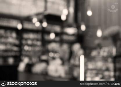 Coffee shop blurred background with sepia filter, stock photo