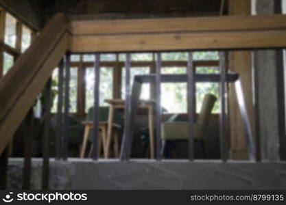 Coffee shop or cafe restaurant wooden interior blur background, stock photo