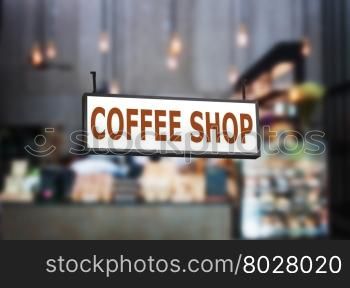 Coffee shop signboard with blurred background in coffee shop