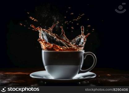 Coffee splashing in a coffee cup created with generative AI technology
