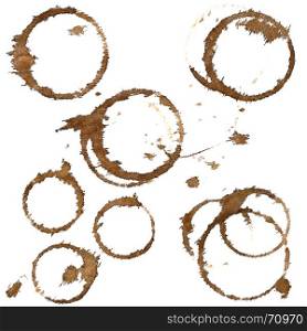 Coffee stains on table-cloth isolated on a white background. Set of elements for your design