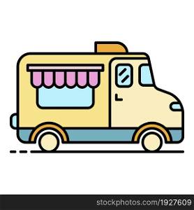 Coffee street truck icon. Outline coffee street truck vector icon color flat isolated. Coffee street truck icon color outline vector