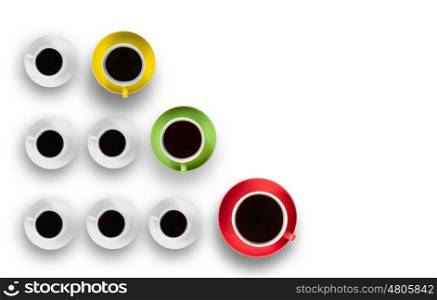 Coffee time. Cup of coffee or tea against white background