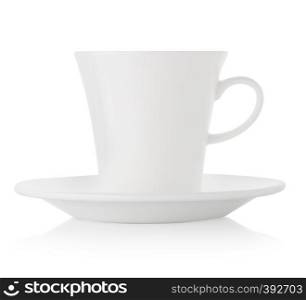 Coffee white porcelain cup and saucer isolated on white background. Coffee white porcelain cup and saucer