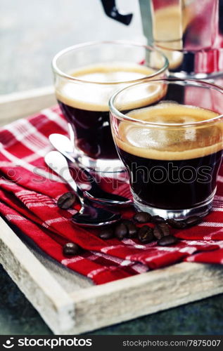 Coffee with coffeemaker on wooden background