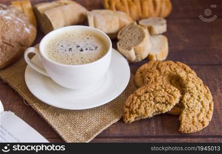 coffee with cookies high angle. High resolution photo. coffee with cookies high angle. High quality photo