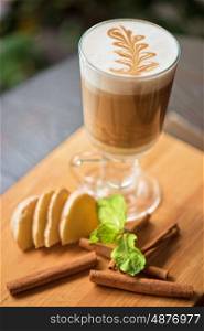coffee with ginger. coffee with ginger cinnamon and mint closeup