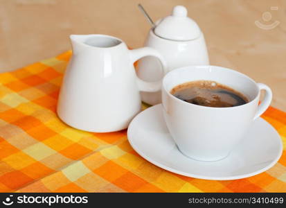 Coffee With Pot and Sugar Bowl on Table