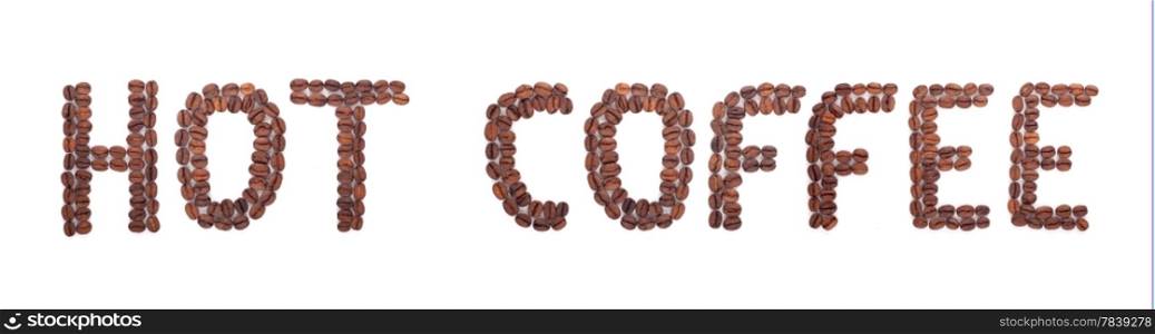 Coffee word made of beans on white background