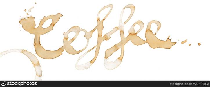 Coffee written as a word in coffee stains with isolated on white