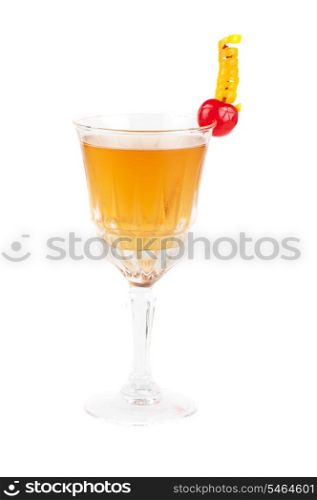 cognac cocktail with cherry on white