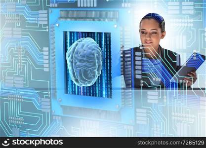 Cognitive computive concept with woman pressing buttons