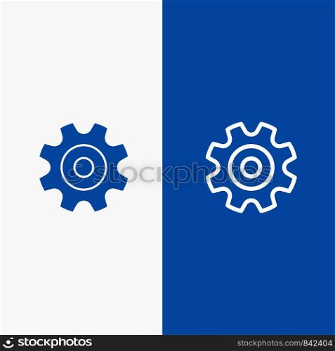Cogs, Gear, Setting, Wheel Line and Glyph Solid icon Blue banner Line and Glyph Solid icon Blue banner