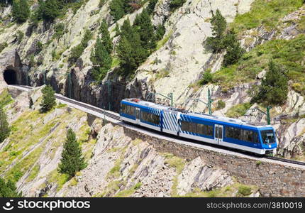 Cogwheel railway in the valley of Nuria Catalan Pyrenees