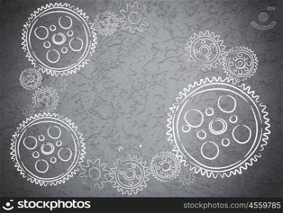 Cogwheels and gears. Background conceptual image with sketches of cogwheels