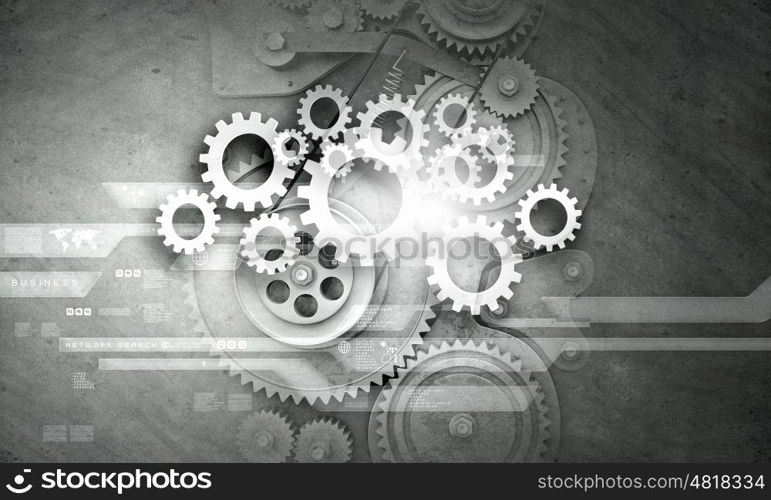 Cogwheels and gears mechanism on digital business background. Working mechanism