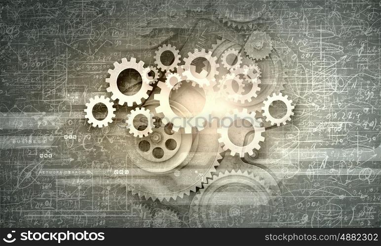 Cogwheels and gears mechanism on digital business background. Working mechanism