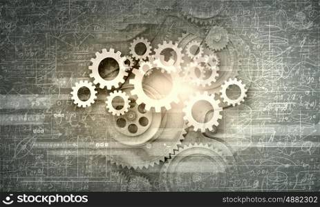 Cogwheels and gears mechanism on digital business background. Working mechanism