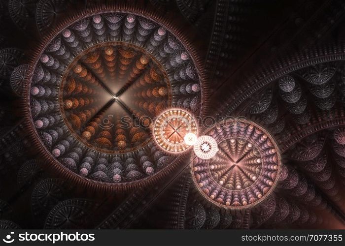 Cogwheels fractal design. Abstract background. Isolated on black background.