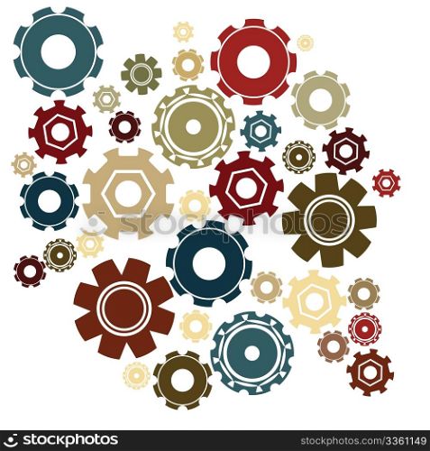 cogwheels in colors over white background