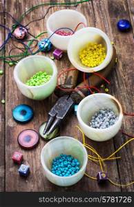 coil,beads and tools for needlework