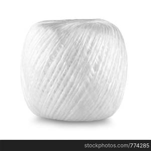coil of white nylon rope isolated on white background