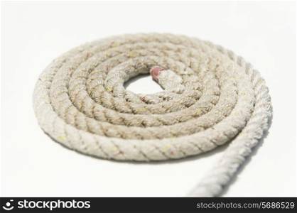Coiled rope on yacht deck