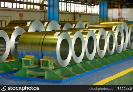 Coiled steel sheets inside of steel plant
