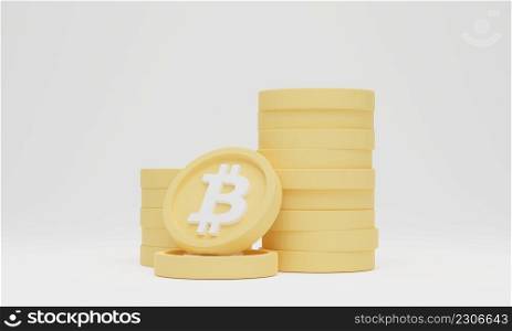 Coin bitcoin stacks on white background. Cryptocurrency or electronic payments concept. 3d render illustration.