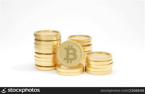 Coin bitcoin stacks on white background. Cryptocurrency or electronic payments concept. 3d render illustration.