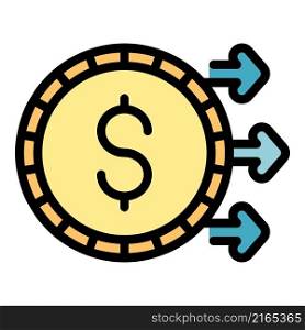 Coin currency icon. Outline coin currency vector icon color flat isolated. Coin currency icon color outline vector