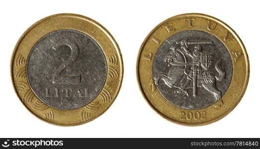 Coin Lithuania lit on the white background (2002 year)