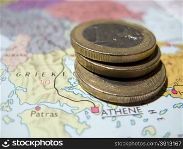 Coin on map Greece