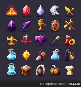 coin rpg 2d game icons ai generated. money crystal, medieval background, magic design coin rpg 2d game icons illustration. coin rpg 2d game icons ai generated