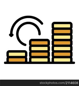 Coin stack boost icon. Outline coin stack boost vector icon color flat isolated. Coin stack boost icon color outline vector