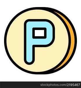 Coin with letter P icon. Outline Coin with letter P vector icon color flat isolated. Coin with letter P icon color outline vector