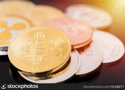 Coins Bitcoin digital cryptocurrency business finance money market set
