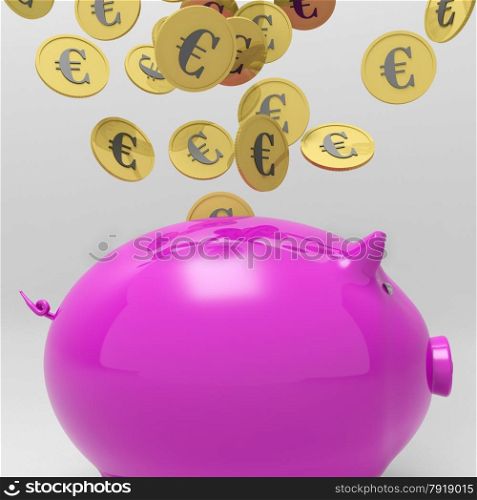Coins Entering Piggybank Showing European Loan Or Deposits