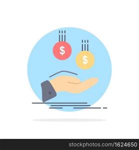 coins, hand, currency, payment, money Flat Color Icon Vector