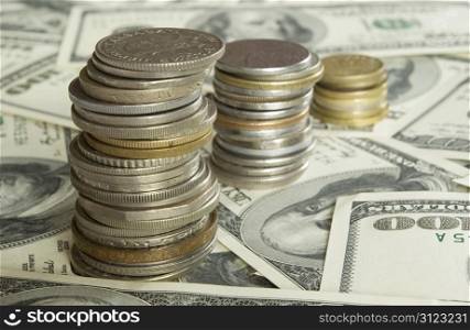 coins isolated on dollars background