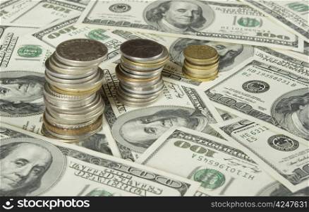 coins isolated on dollars background