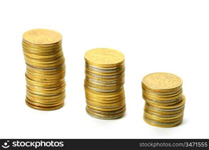 coins piles isolated on white background
