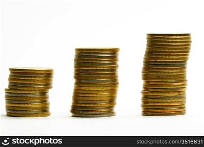 coins piles isolated on white background