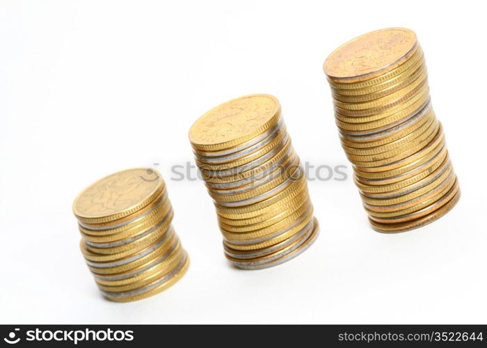 coins piles isolated on white background